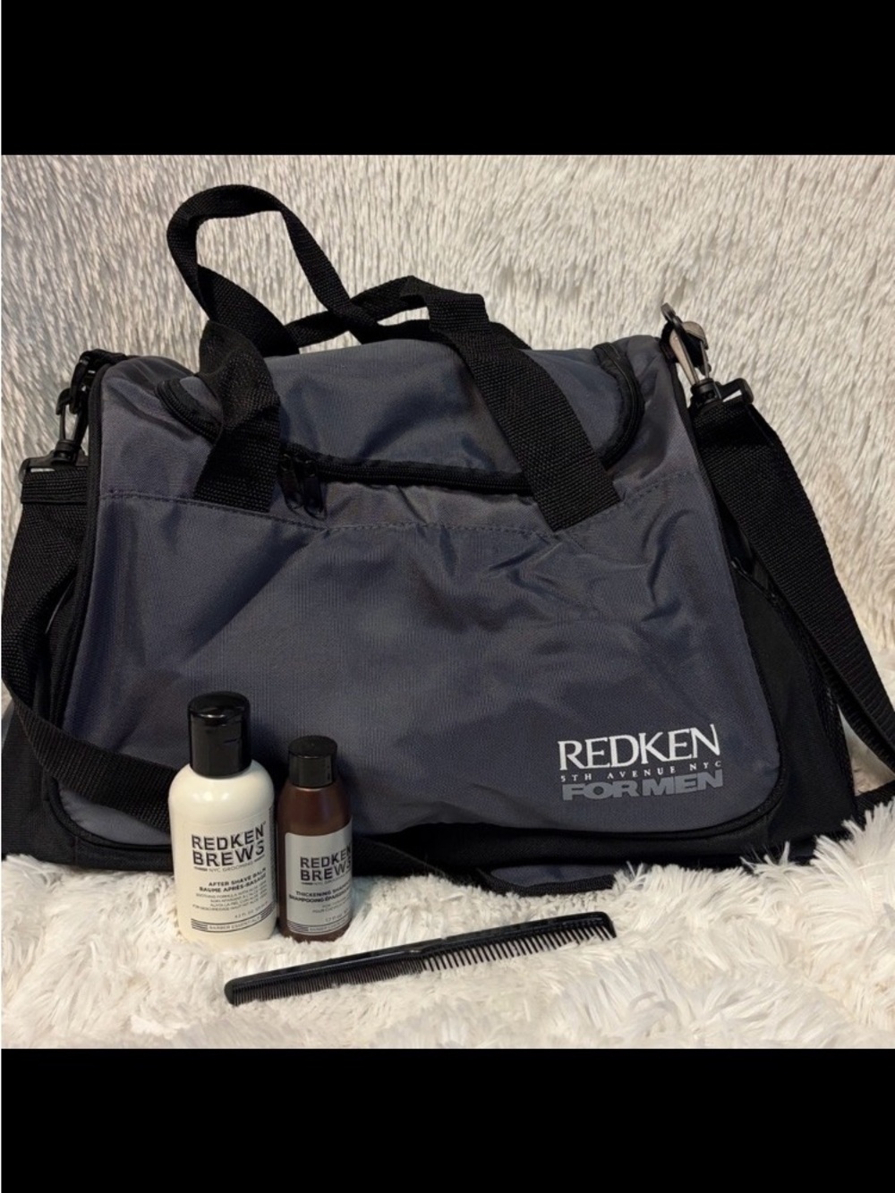 Men’s Travel Tote with Redken Brews 4 Men Thickening Shampoo & After Shave Balm